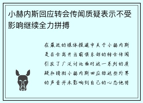小赫内斯回应转会传闻质疑表示不受影响继续全力拼搏